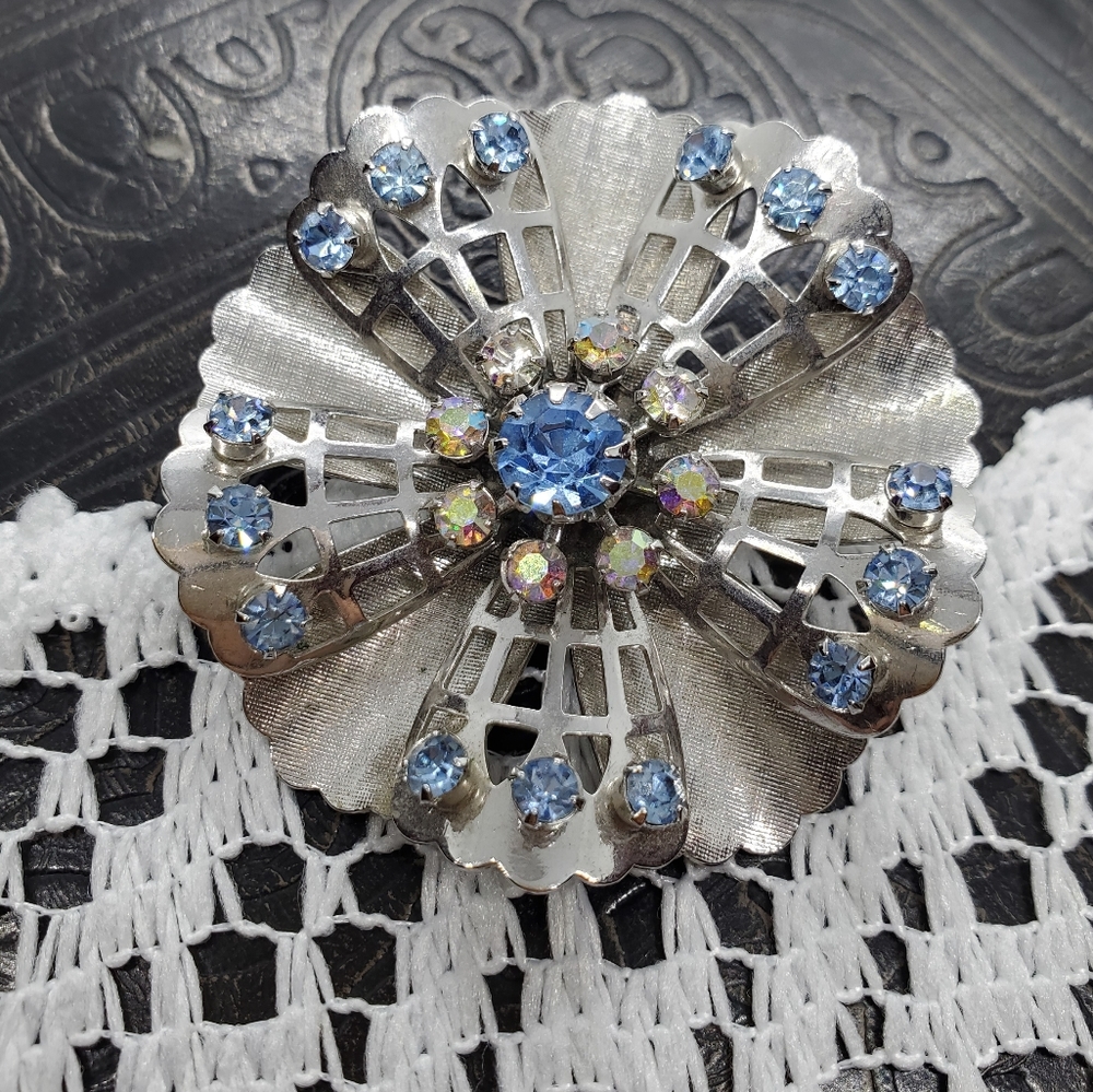Coro vintage silver tone and blue/ab Rhinestones